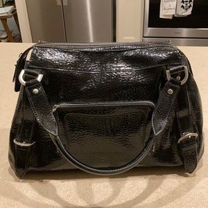 Black patent leather doctors satchel